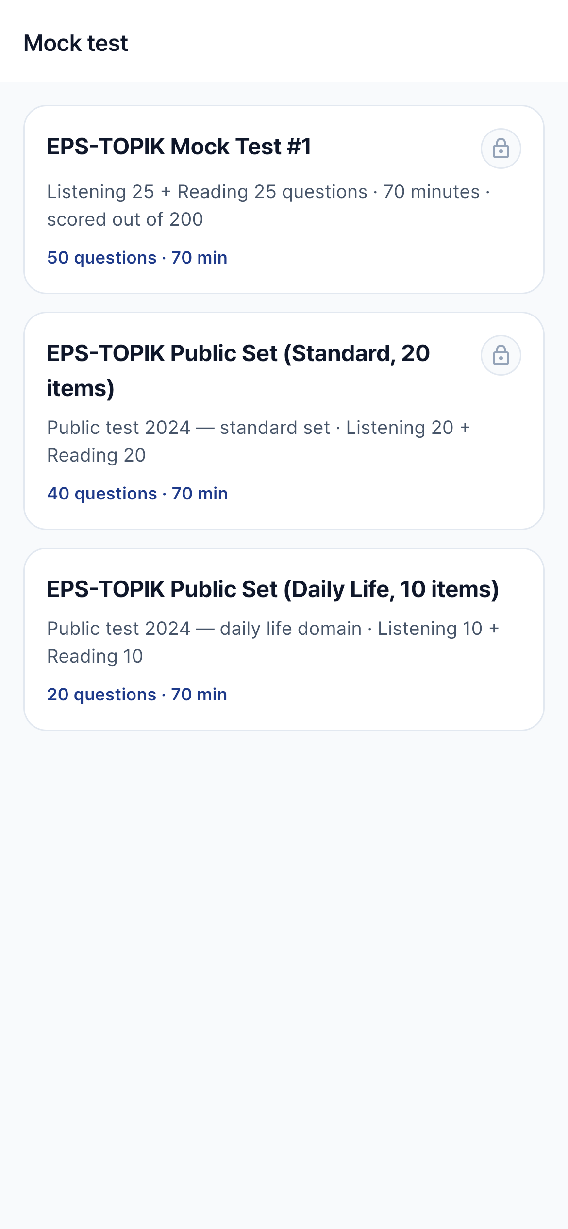 EPS-TOPIK mock test list